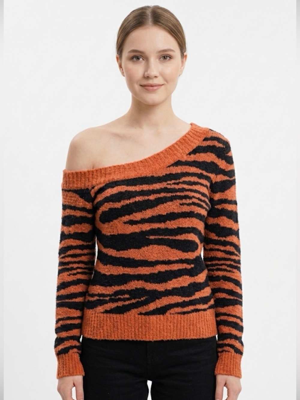 Easel Tiger Striped One Shoulder Top NWT